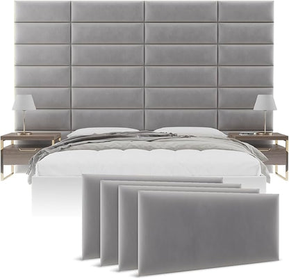 Vänt Upholstered Wall Panels - Queen/Full Size Wall Mounted Velvet Headboards - Velvet Platinum Grey - Set of 4 Panels (Each Individual Panel 30"x11.5")