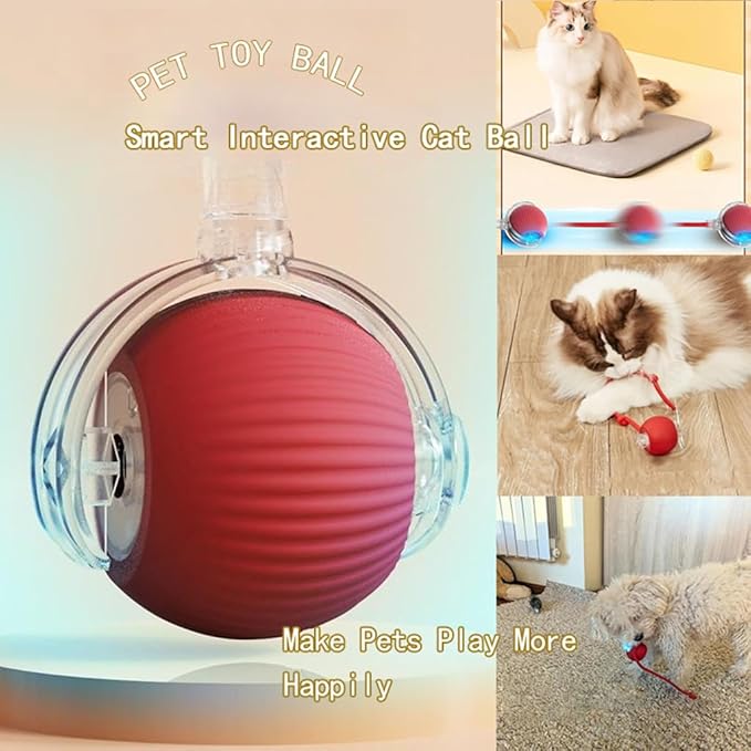 Interactive Cat Toys Ball for Indoor Cats, Auto Moving Cat Toys Interactive Motorized Electric Rolling Ball with Motion Sensor, Indoor Cats to Reduce Boredom (Red)-Mewly Pet