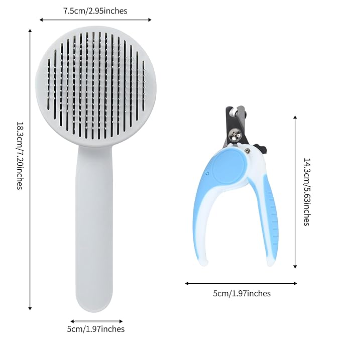 2PCS Pet Grooming Kit, Cat Brushes & Cat Nail Clipper, Cat Grooming Brush for Sedding and Grooming Fur（Blue）-Mewly Pet