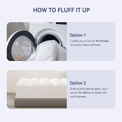 ELEMUSE Full Mattress Topper for Back Pain, Extra Thick Mattress Pad Cover, Plush Soft Pillowtop with Elastic Deep Pocket, Overfilled Down Alternative Filling