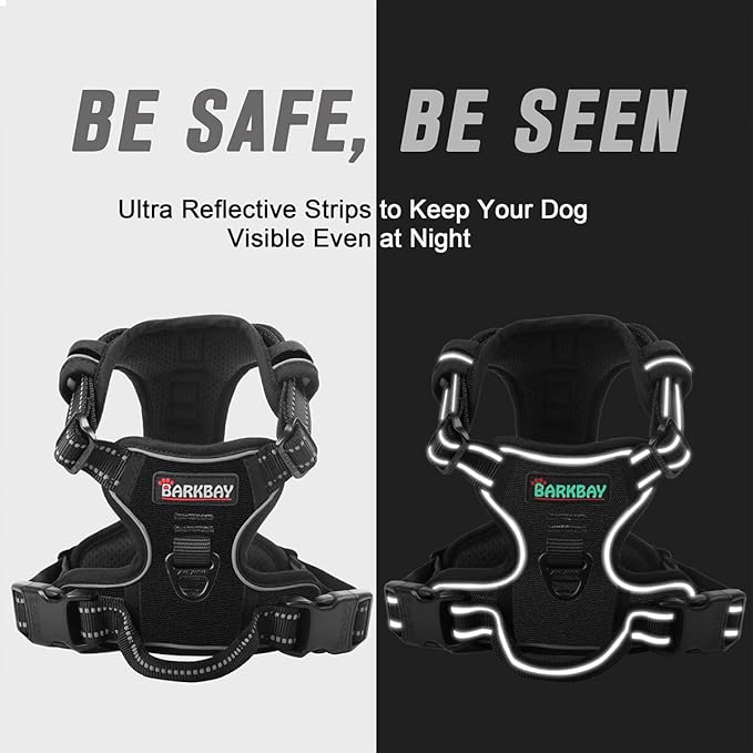 BARKBAY No Pull Dog Harness Front Clip Heavy Duty Reflective Easy Control Handle for Large Dog Walking(Black,M)-Mewly Pet