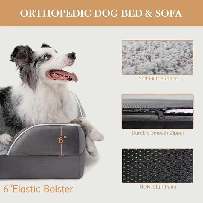 Comfort Expression XXL Orthopedic Dog Bed for Extra Large Dogs, Waterproof Orthopedic Foam Dog Beds, Washable Dogs Sofa Beds with Removable Cover & Non-Slip Bottom(XX-Large,Grey)-Mewly Pet