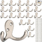 IBosins 20 Pack Heavy Duty Coat Hooks Wall Mounted with 40 Screws Wall Hooks Retro Double Prong Hooks Utility Hooks for Coat, Scarf, Bag, Towel, Key, Cap, Cup, Hat