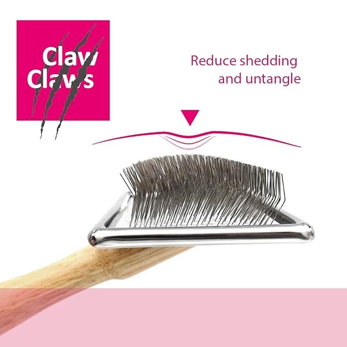 Pet Slicker Brush for Medium Dogs, Wooden Handle with Stainless Steel Soft Pins, Gently Remove Tangled, Loose Undercoat and Mats Hair, Pet Grooming Brush Tool (6.6")-Mewly Pet