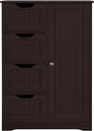 Yaheetech Wooden Bathroom Floor Cabinet, Side Storage Organizer Cabinet with 4 Drawers and 1 Cupboard, Freestanding Entryway Storage Unit Console Table, Home Decor Furniture, Brown