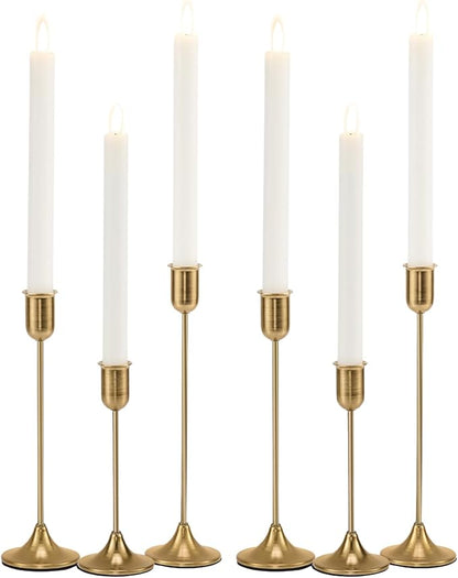 Candlestick Holders, Taper Candle Holders Set of 6, Vintage Gold Candle Sticks Holder Decor for Table Centerpiece, Fireplace Mantel, Weddings & Housewarming Décor with Gift Box