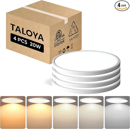 TALOYA Ceiling Light,4 Pack,12 Inch,20W,5 Color Selectable White Flush Mount Ceiling Light for Bedroom,Kitchen,Living Room,Hallway,Laundry
