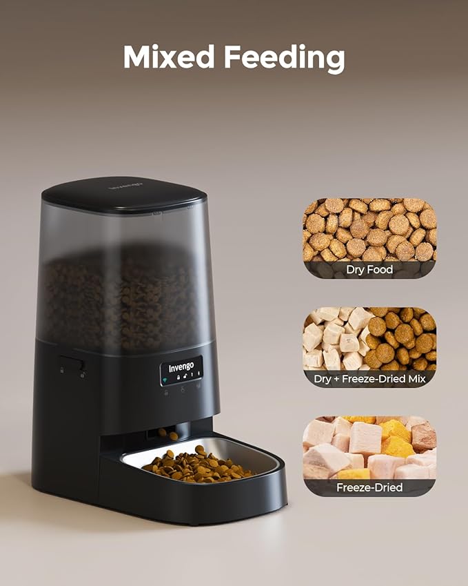 Cat Feeder Automatic - Cat Food Dispenser MeowServe S20, Auto Dog Feeder with Stainless Steel Bowl, 5L Pet Feeder with Patented Anti-Jam Port, App, Dual Lock Lid, Dual-Band WiFi & Power Supply-Mewly Pet