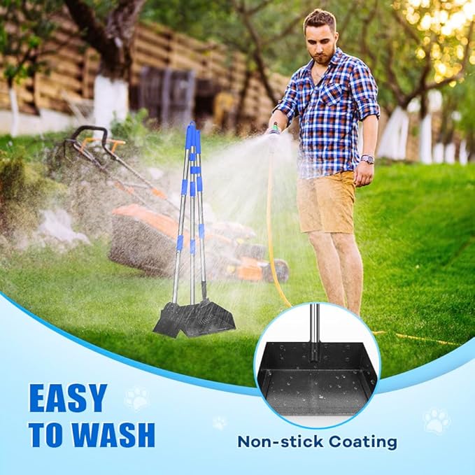 Larger Pooper Scooper Dog Pooper Scooper for Large Medium Small Dogs Heavy Duty Stainless Steel with Long Handle Tray Rake Shovel for Yard-Mewly Pet