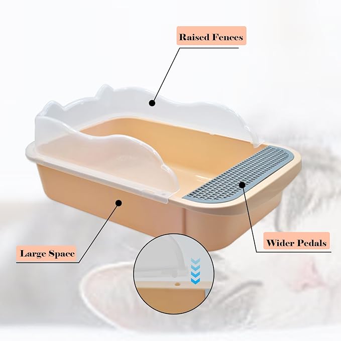 kathson Open Cat Litter Box with High Side,Anti-Splashing Cats Litter Pan Semi-Enclosed Removable Cats Litter Boxes with Litter Sifting Scoop Open Top Kitty Toilet for Easy to Clean(Khaki)-Mewly Pet