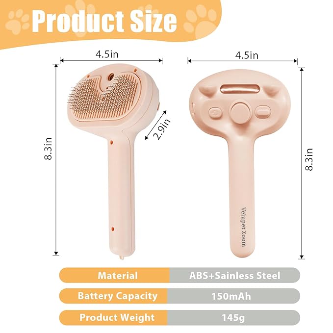 Cat Steam Brush for Shedding, Pet Steam Brush for Dog with Release Button,Anti-Static Pet Spray Hair Removal Comb,Cat Spray Comb for Long & Short Haired Pets,Pink-Mewly Pet