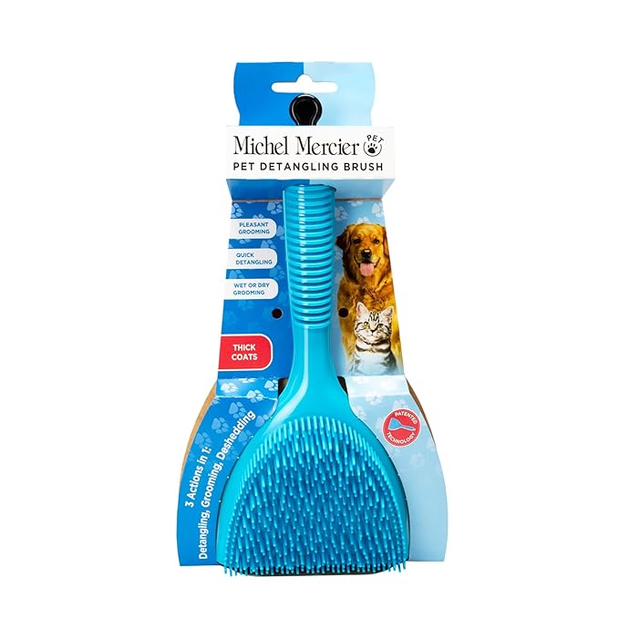 Michel Mercier Pet Detangling Brush - Thick Coat Dog & Cat Brush for Shedding & Grooming, Long/Short Haired Pets, Free Tick Remover Tool Included-Mewly Pet