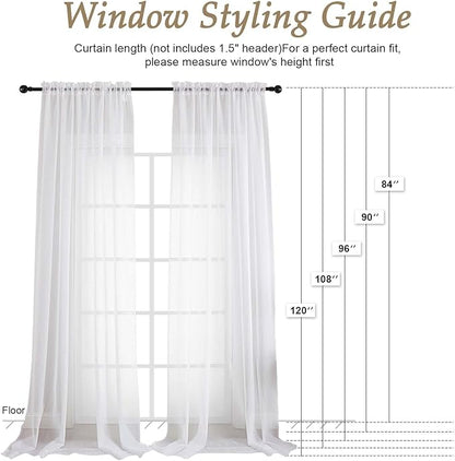 OVZME White Sheer Curtains 120 Inches Long 2 Panels Set, 59 Inch Extra Wide Soft Airy Lightweight Sheer White Curtains for Living Room, Farmhouse Voile Filmy Rod Pocket Drapes, 59Wx120L Inches