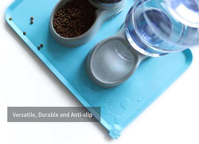 Hoki Found Large Silicone Non Slip Pet Dog Cat Bowl Mats - Waterproof Food Mats for Carpet - Arctic-Mewly Pet