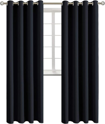 BGment Blackout Curtains - Grommet Thermal Insulated Room Darkening Bedroom and Living Room Curtains, Set of 2 Panels (52 x 108 Inch, Black)