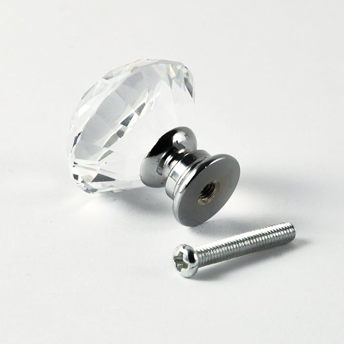 12pcs Diamond Shape Crystal Glass 30mm Drawer Knob Pull Handle Usd for Cabinet, Drawer