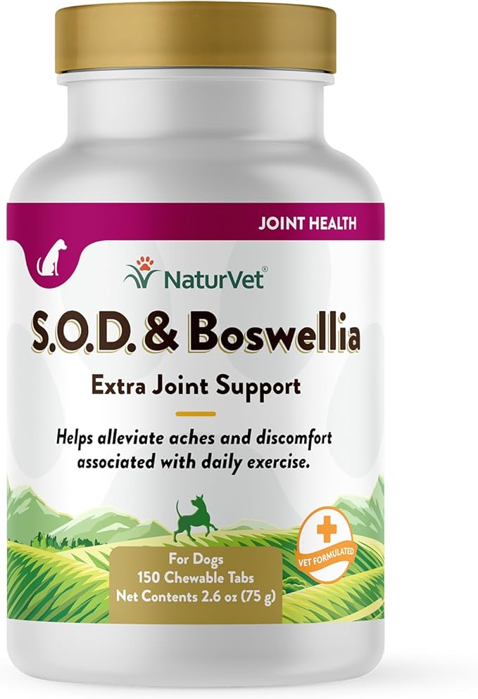 NaturVet S.O.D. & Boswellia Extra Joint Support Dog Supplement – Dog Hip Supplement – Helps Alleviate Aches, Pain – for Dog Flexibility, Healthy Joint Function – 150 Ct. Chewable Tablets-Mewly Pet