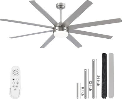 YUHAO 72 Inch Brushed Nickel Ceiling Fan with Light and Remote Control.Noiseless,Dimmable,3CCT,6 Speeds Reversible, DC Ceiling Fans for Indoor or Covered Outdoor