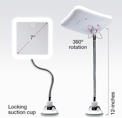 Fancii 10x Flexible Magnifying Mirror with 3 LED Light Settings, Rechargeable - Gooseneck Lighted Makeup Mirror for Bathroom, Locking Suction Mount, Cordless, 360° Rotatable (Mira 2 Plus)