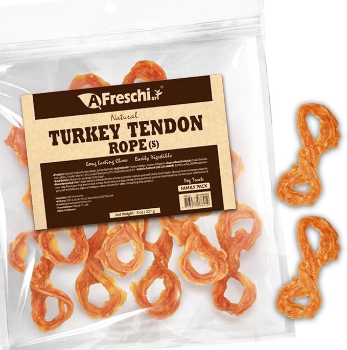 Afreschi Natural Turkey Tendon Rope (S) 8 oz, USA-Sourced Turkey Tendon, All Natural Puppy Chew, Hypoallergenic, Rawhide Alternative, for Small Breeds-Mewly Pet