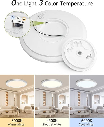 hepside 4PACK Flush Mount LED Ceiling Light Fixture Brushed Nickel, 12Inch 28W, Dimmable 3000K-4500K-6000K 3 Color Selectable Ceiling Lamp 3200LM Low Profile Ceiling Light for Kitchen Bedroom Hallway