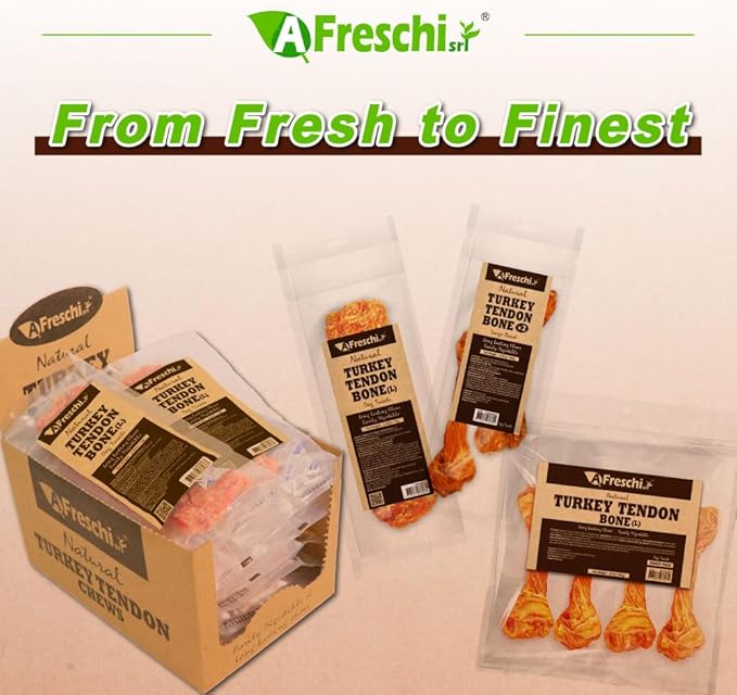 Afreschi Natural Turkey Tendon Bone (L) 10 oz, USA-Sourced Turkey Tendon, All Natural Puppy Chew, Hypoallergenic, Rawhide Alternative, for Large Breeds-Mewly Pet