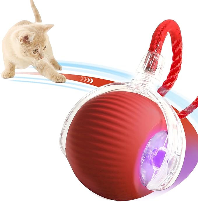 Interactive Cat Toys for Indoor Cats, Rechargeable 360° Automatic Moving Cat Toy for Bored Indoor Adult Cats, 2025 Upgraded Chase Motion Activated Kitten Toys - Red-Mewly Pet