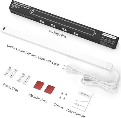 MYPLUS 16 Inch Under Cabinet Lights with Hand Wave, Under Counter Lighting 4000K Natural White,Dimmable,Plug and Play,LED Lights for Kitchen Cabinet, Cupboard, Closet, Desk