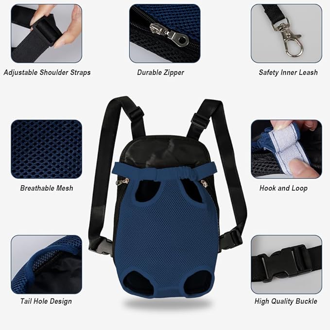 FEimaX Dog Carrier Backpack Pet Legs Out Front Cat Travel Bag, Adjustable Puppy Backpacks Carriers Hands-Free for Small Medium Dogs Cats Hiking Traveling Camping Daily Walking (X-Large, Navy)-Mewly Pet