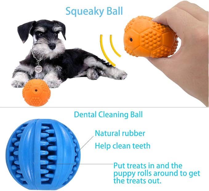 Puppy Balls - Pack with Different Functions & Teething Toys for Small Dogs, Squeaky Dog Balls, Rubber Chew Toys for Enrichment-Mewly Pet