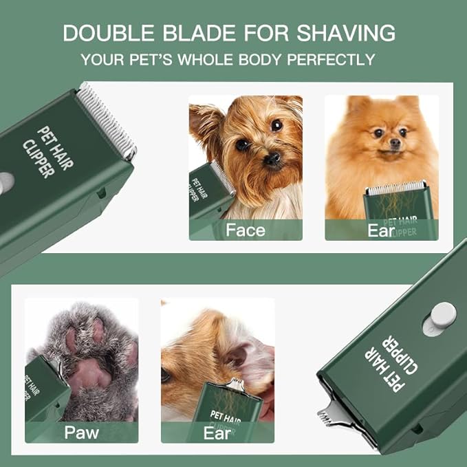 Feet Hair Trimmer, Dog Clippers,Quiet Washable USB Rechargeable Cordless Dog Grooming Kit,Electric Pets Hair Trimmers Shaver Shears for Dogs and Cats Green-Mewly Pet