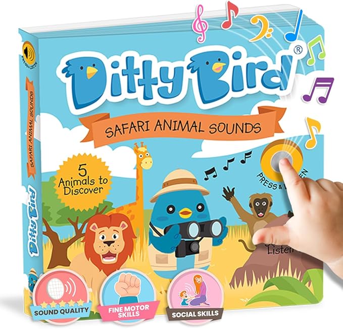 Ditty Bird Safari Book for Toddlers | Realistic Animal Sound Book | Interactive Safari Board Books for Toddlers 1-3 | Sensory, Musical Books for Animal Lovers | Sturdy Nursery Rhyme Toys for Baby-Mewly Pet
