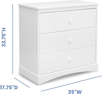 Delta Children Sutton 3 Drawer Dresser with Changing Top and Interlocking Drawers - Greenguard Gold Certified, Bianca White