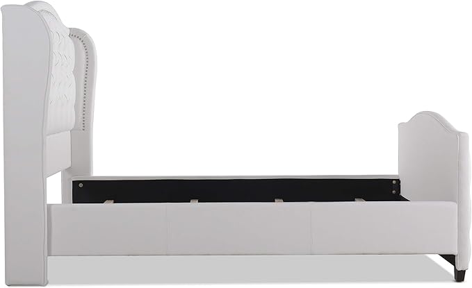 Jennifer Taylor Home Marcella Upholstered Shelter Headboard Bed Set, Queen, Bright White Polyester