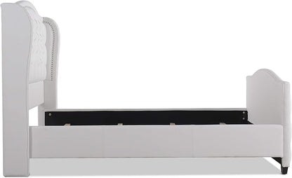 Jennifer Taylor Home Marcella Upholstered Shelter Headboard Bed Set, Queen, Bright White Polyester