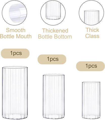 yshengood Glass Hurricane Candle Holder Ribbed Glass Candle Holder - Elegant & Easy to Use, Perfect for Wedding, Holiday, Party Decor, Home and Event Essential