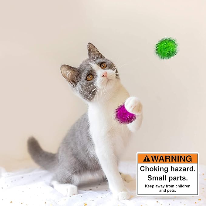 AUEAR, 20 Pack Sparkle Balls 1.5 Inches Tinsel Poms for Cats Pets Assorted Colors-Mewly Pet