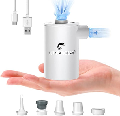 FLEXTAILGEAR MAX Pump 2020 Portable Air Pump with 3600mAH Battery USB Rechargeable Air Pump-Quick Inflate Deflate for Sleeping Pads, Air Mattress, Pool Toys, Floats, Swimming Ring, Air Bed (White)