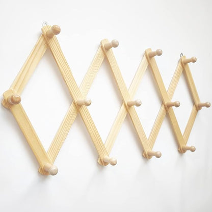 AMAPON Accordion Style Expandable Wall Wooden Coat Rack 13 Hooks (Pegs) Hang Hats Jackets Coffee Mug Purses Necklaces Towels Cap Leash Scarves Data Line Kitchenware