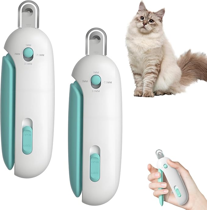 Celery Pets Nail Clippers, Adjustable Claw Clippers for Cats, Round-Hole Trimmer with Dust Storage, Safe Pet Claw Clipper Grooming Tool, Adjustable Nail Cutter for Small Large Cat/Dog (2*Blue)-Mewly Pet