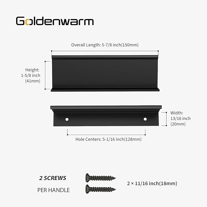 goldenwarm 30 Pack Black Finger Edge Pulls Drawer Finger Pulls Matte Black Kitchen Hardware Handles Bedroom Dresser Drawers,5in Hole Center