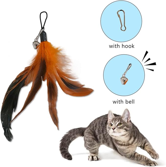 LogFaadCoi 10-Pack of Vibrant Feathered Cat Toy Refills: Perfect Wand Attachments for Indoor Cats, Enhance Your Pet's Playtime with These Exciting Replacement Feather Cat Toys-Mewly Pet