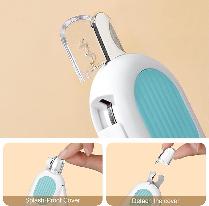 Odoland Cat Nail Clipper with LED Light and Nail File, Dog Claw Trimmer with Bright Light to Avoid Excessive Cutting - Pet Grooming Tool for Tiny Dog Cat Kitten Bunny Rabbit Blue-Mewly Pet