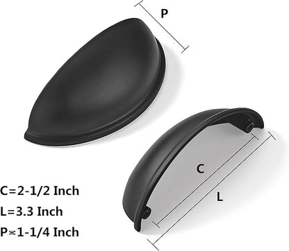 khtumeware 10 Pack 2-1/2" Drawer Pulls Matte Black Cabinet Cup Pulls Kitchen Hardware Cabinet Handles Drawer Handles Knobs 2.5 inch Hole Center