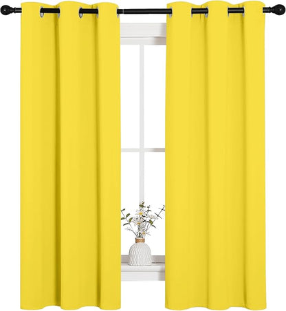 NICETOWN Bedroom Curtain Panels Draperies, Thermal Insulated Solid Grommet Curtains/Drapes (1 Pair, 34 by 63 inches, Bright Yellow)