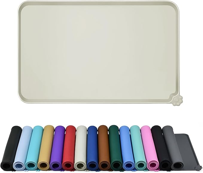 Waterproof Pet Feeding Mat with High Raised Edges, Heavier and Thicker Placemats for Cat Dog Water Bowl with BPA Free, Dogs Cats Food Mats for Messy Drinkers to Prevent Spill and Protect Floors-Mewly Pet