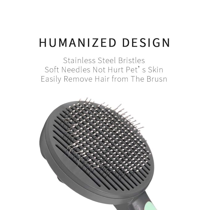 PAKEWAY Cat & Dog Grooming Brush - Self Cleaning, Release Button, Kitten & Pet Brush for Short, Medium & Long Hair (Green)-Mewly Pet