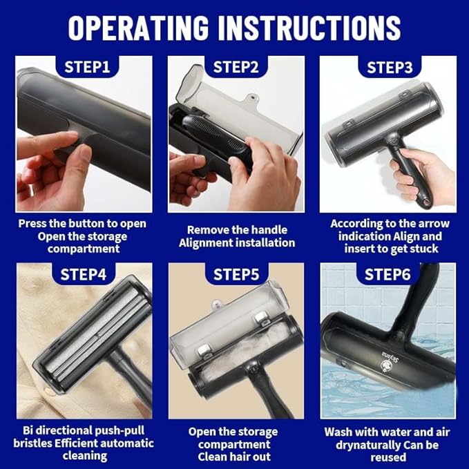 Skyana Pet Hair Roller Brush, Reusable Fur Removal Tool,Self-Cleaning Lint Roller for Dogs and Cats.Hair Removal for Fourniture,Couch,Carpet,Clothing,and Bedding (Black)-Mewly Pet