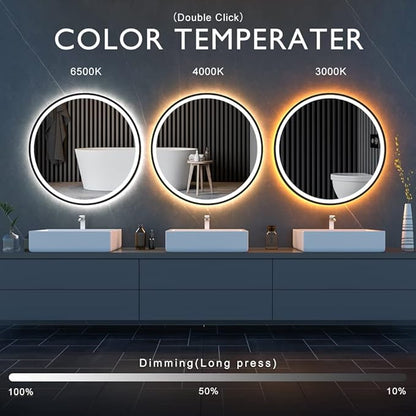 LED Sensor Mirror, 40 inch Round Human Body Induction, Black Framed Vanity Mirror, Illuminated Dimmable Anti Fog IP44 Waterproof Bathroom Wall Mounted Blacklit Mirror with Lights