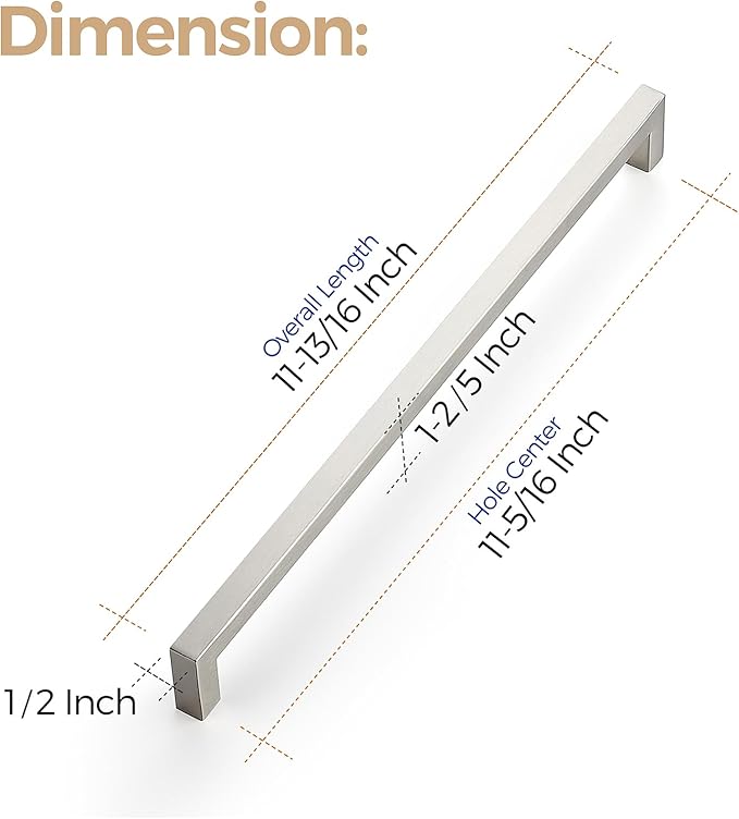 Ravinte 10 Pack 11-5/16 Inch Kitchen Square Cabinet Handles Satin Nickel Pulls Brushed Nickel Kitchen Cabinet Hardware Handles for Cupboard Drawer Pulls